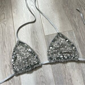 Sparkling Silver Sequin Bikini Top